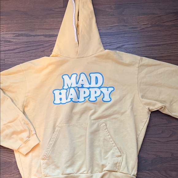 Madhappy Tops - Madhappy Light Yellow Hoodie with Blue Print